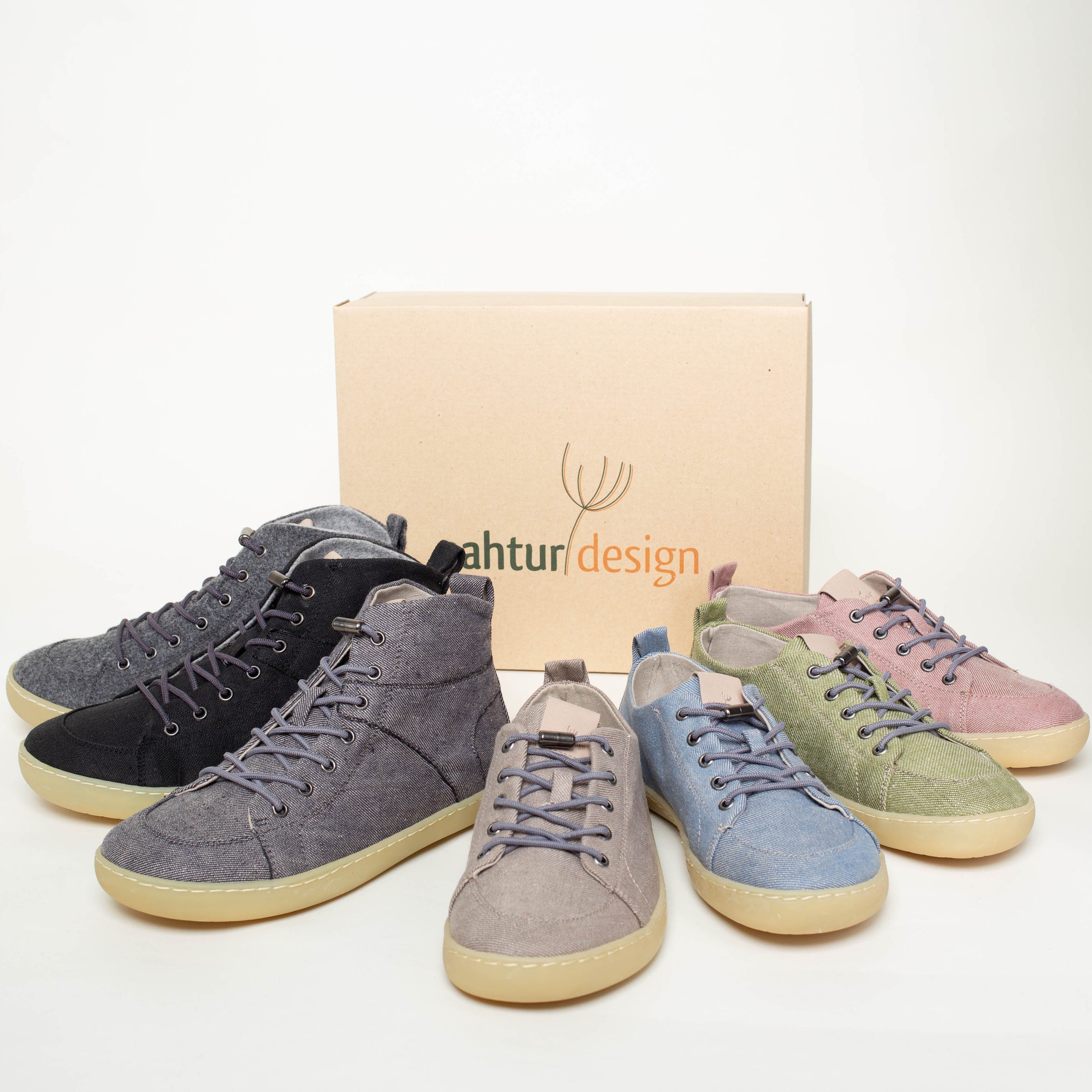nachhaltige Barfußschuhe aus Leinen und Loden mit Naturkautschuksohle