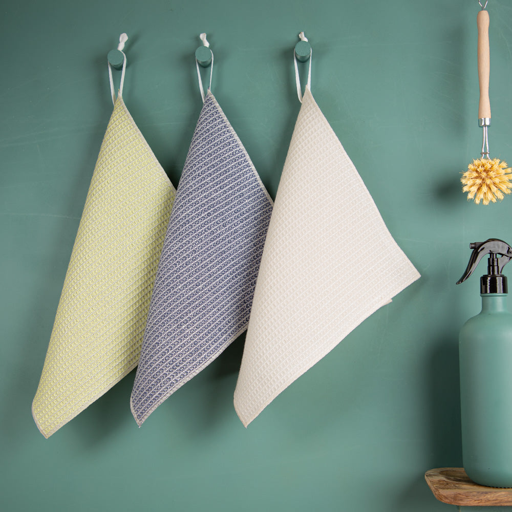 3er-Set Putzlappen aus Halbleinen | Waffelpikée