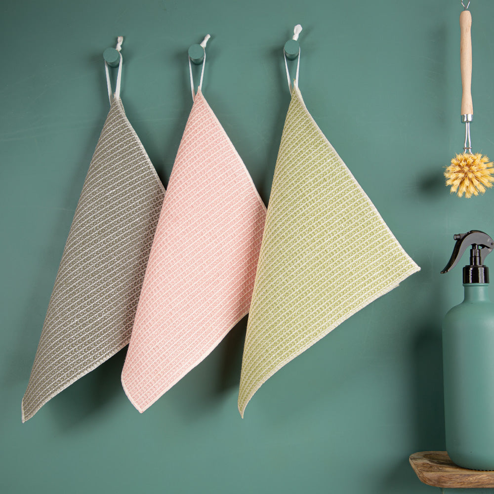 3er-Set Putzlappen aus Halbleinen | Waffelpikée