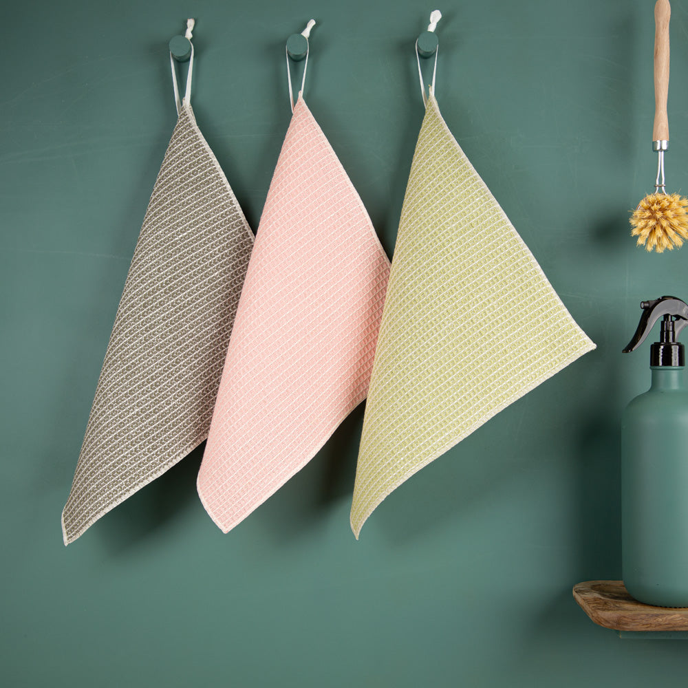 3er-Set Putzlappen aus Halbleinen | Waffelpikée