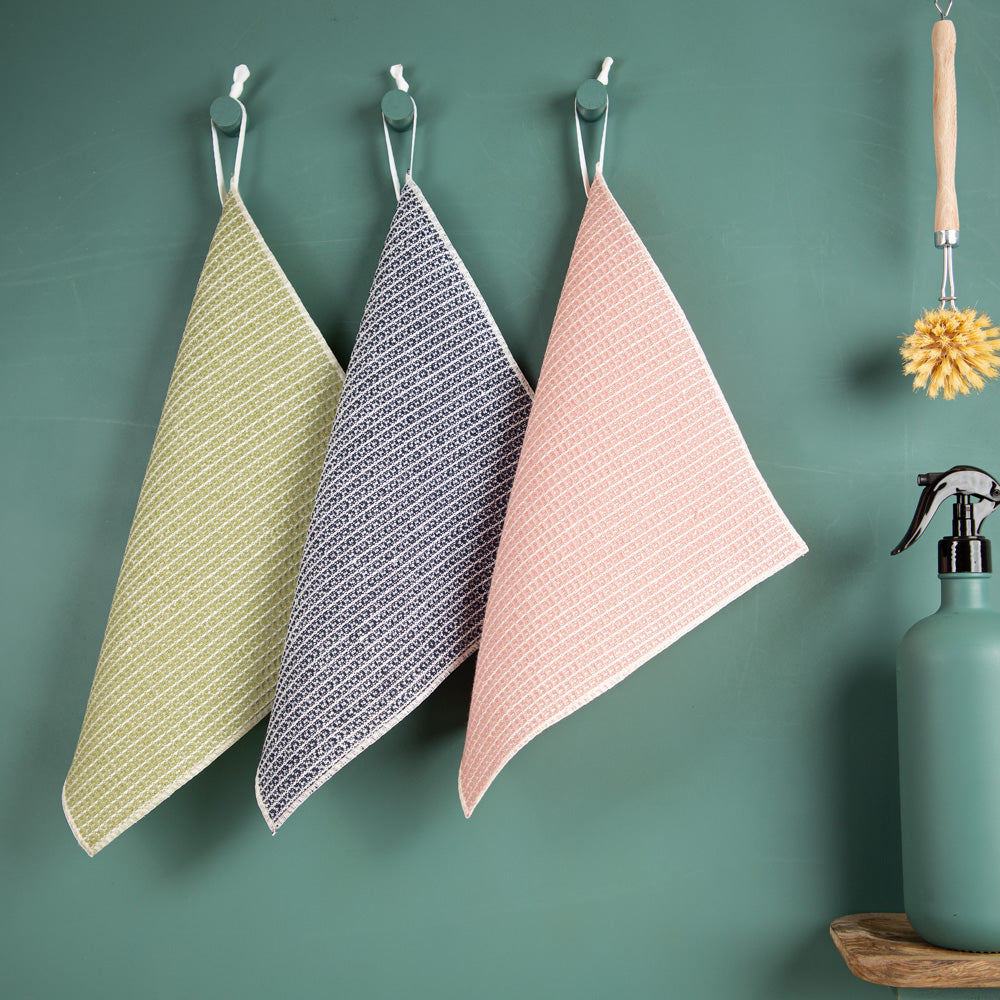 3er-Set Putzlappen aus Halbleinen | Waffelpikée
