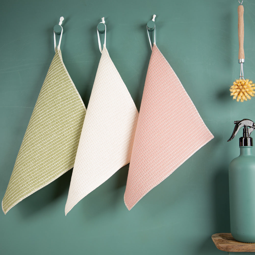 3er-Set Putzlappen aus Halbleinen | Waffelpikée