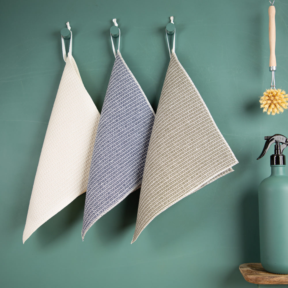 3er-Set Putzlappen aus Halbleinen | Waffelpikée