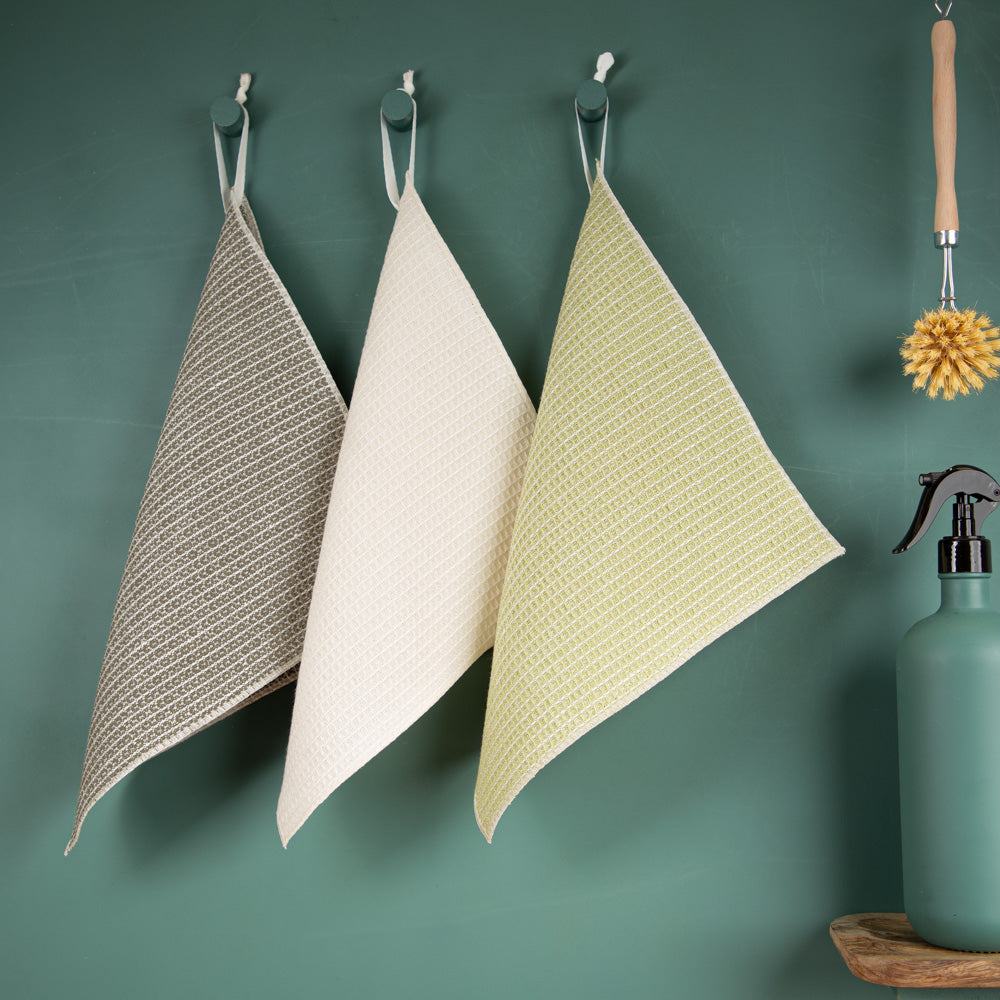 3er-Set Putzlappen aus Halbleinen | Waffelpikée