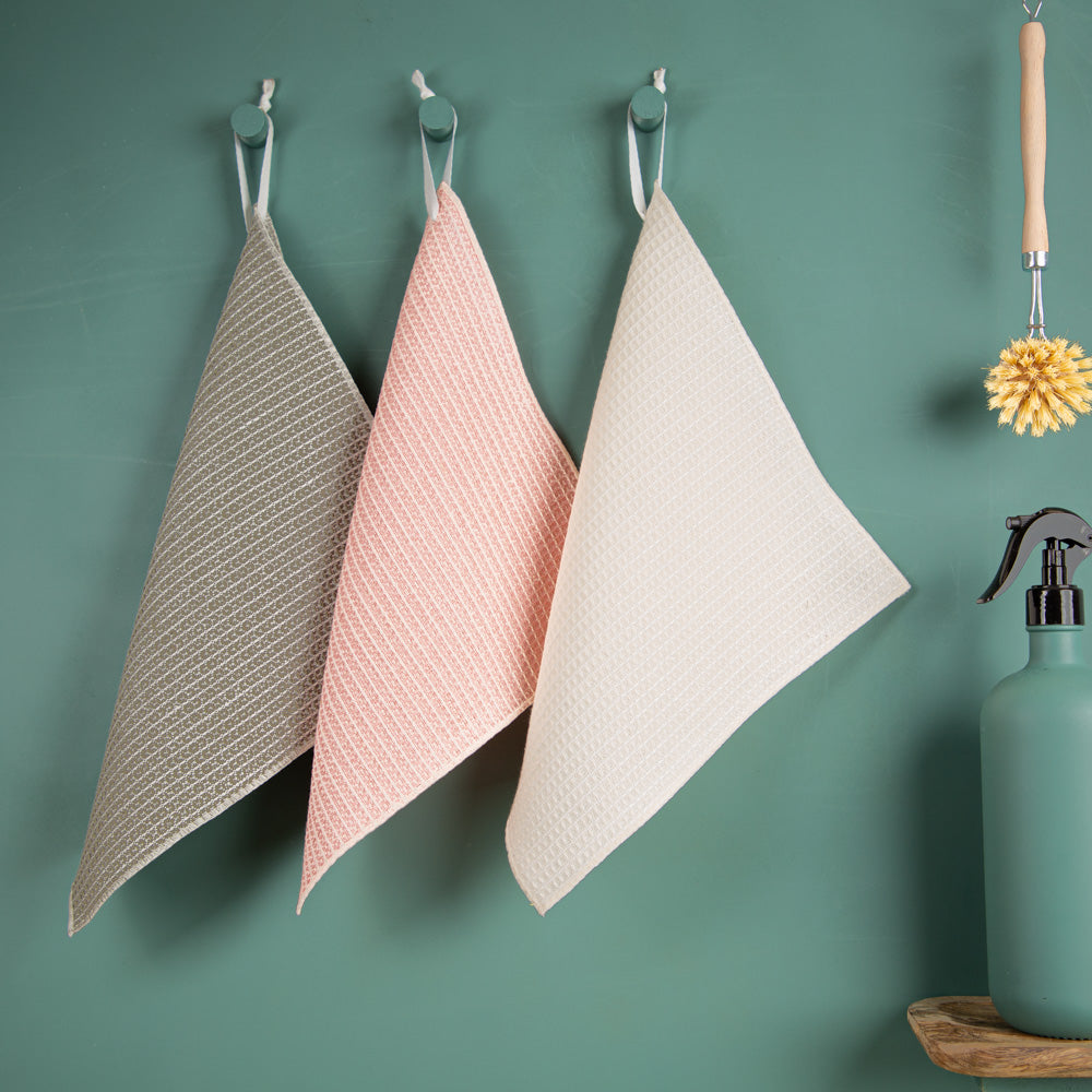 3er-Set Putzlappen aus Halbleinen | Waffelpikée