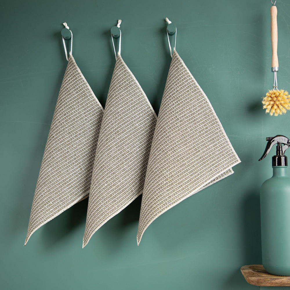 3er-Set Putzlappen aus Halbleinen | Waffelpikée