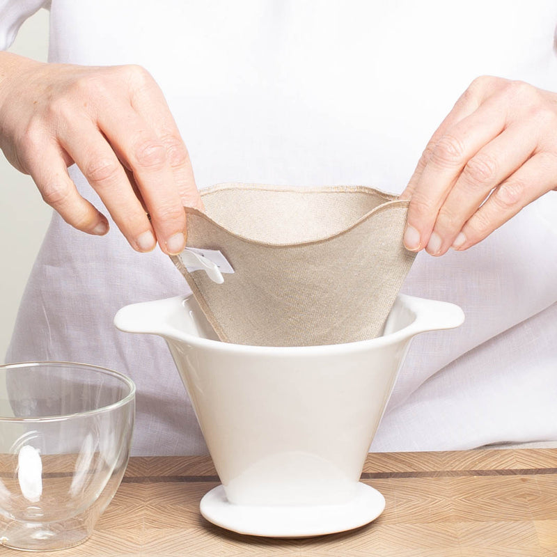 Porzellanfilter mit Mehrweg Kaffeefilter in natur