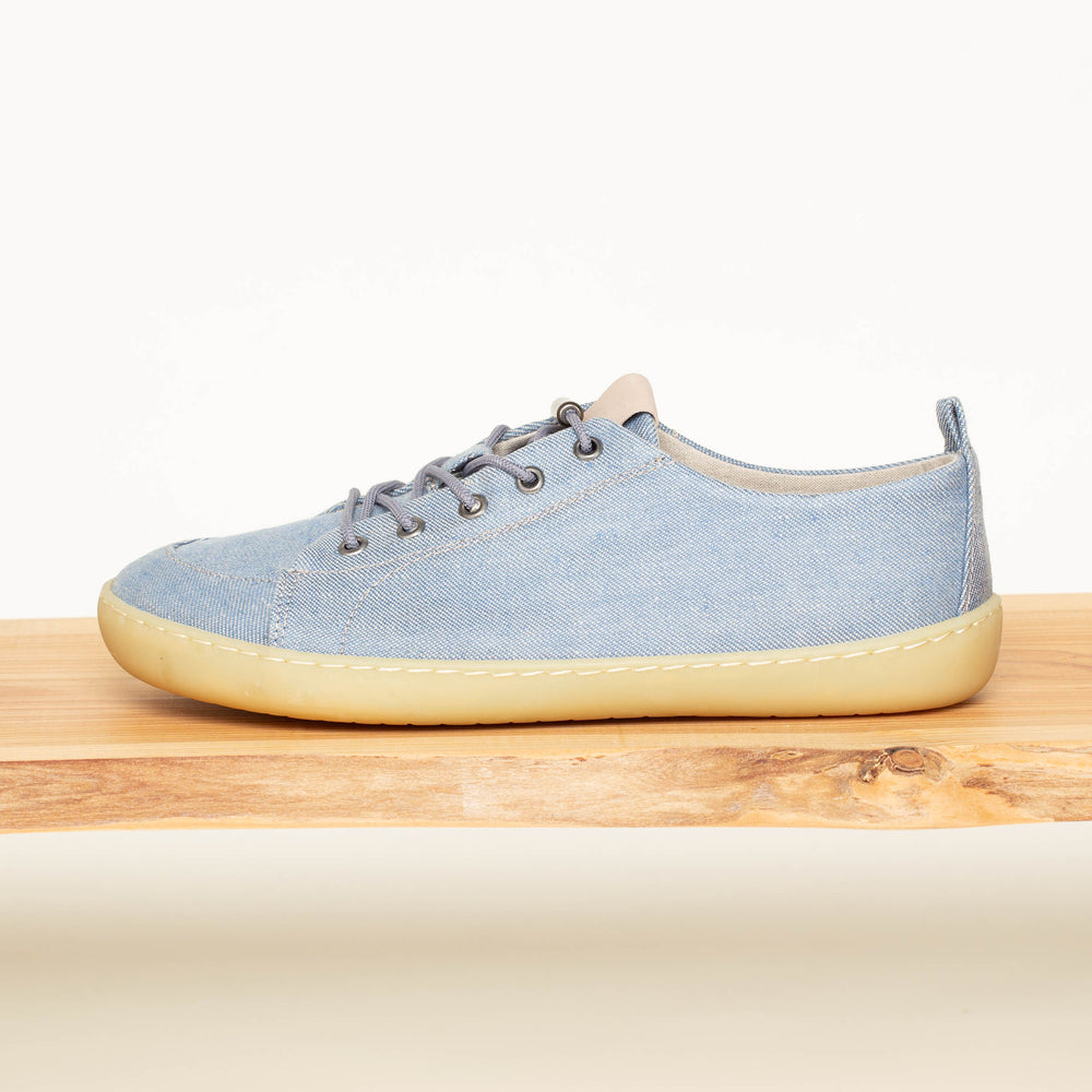 Barfußschuhe "Sommer" aus Leinen Seitenansicht in hellblau