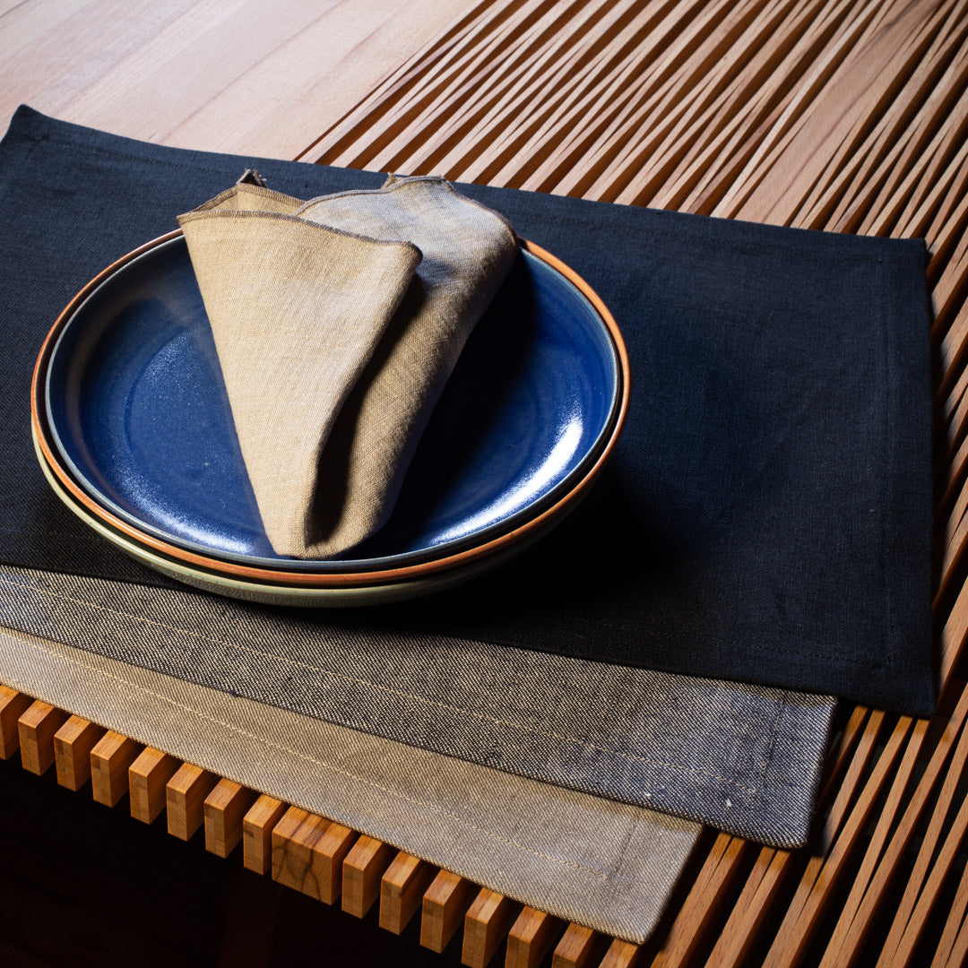 3 Tischsets aus Bioleinen Farbkombination Herbst