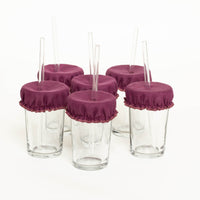 6 Glasabdeckungen aus Leinen mit Glashalmen violett