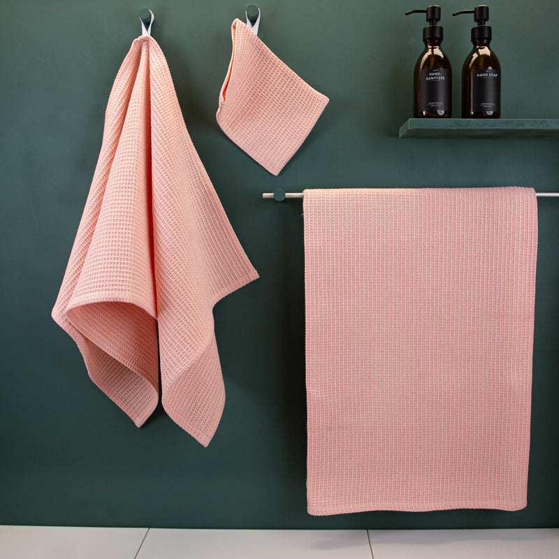 Badetuch-Set | Waffelpikee | EINZELSTÜCK | rosa