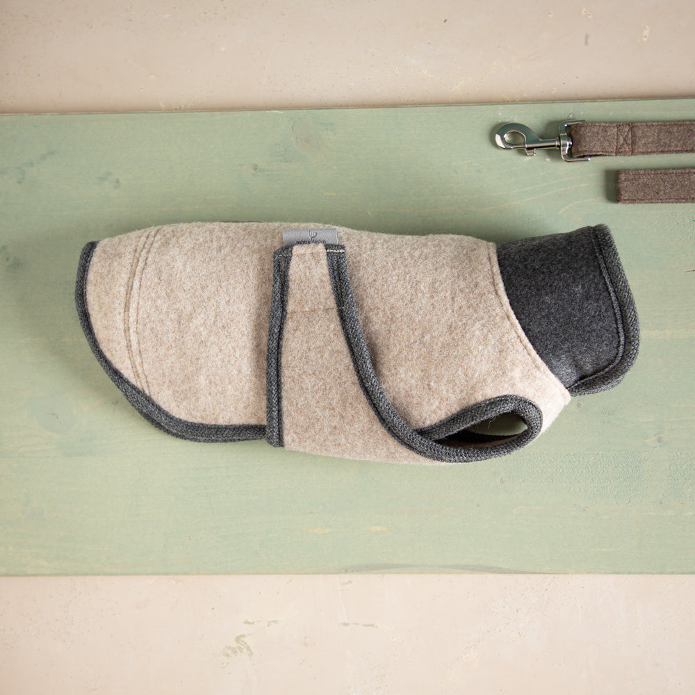Premium Hundemantel aus reiner Merinowolle - 100% Schurwolle in beige - wetterfest und plastikfrei_2