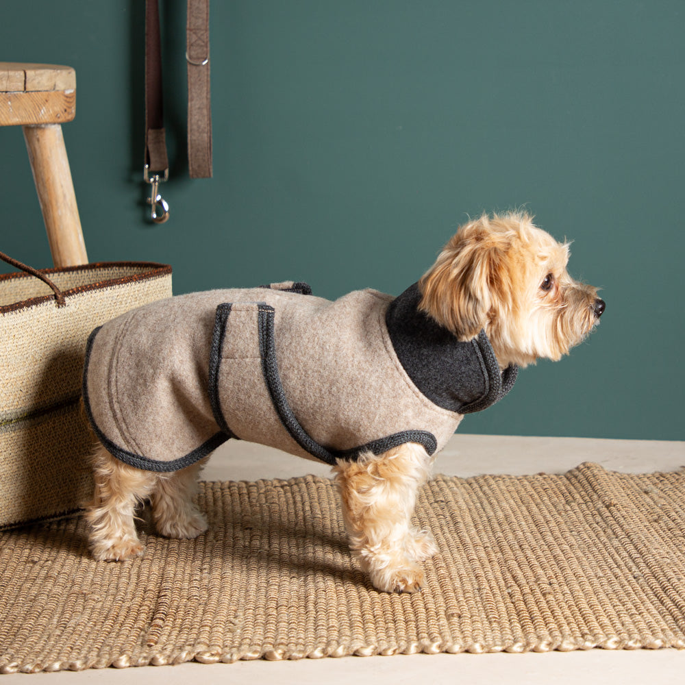 Premium Hundemantel aus reiner Merinowolle - 100% Schurwolle in beige - wetterfest und plastikfrei_3