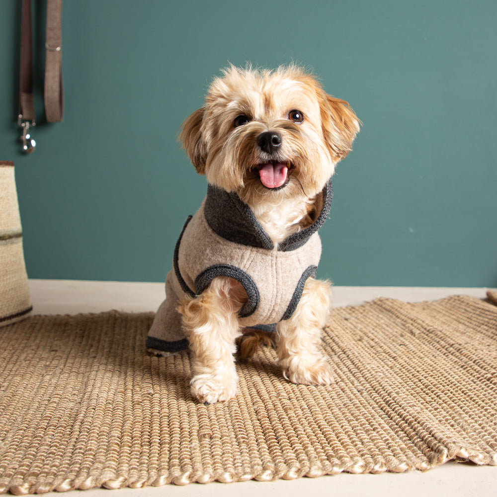 Premium Hundemantel aus reiner Merinowolle - 100% Schurwolle in beige - wetterfest und plastikfrei_6