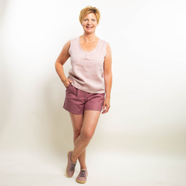 Leinentop mit Leinenbermuda rosa