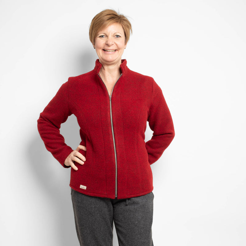 Flauschige Lodenjacke 100% Schurwolle rot-01 Frontansicht