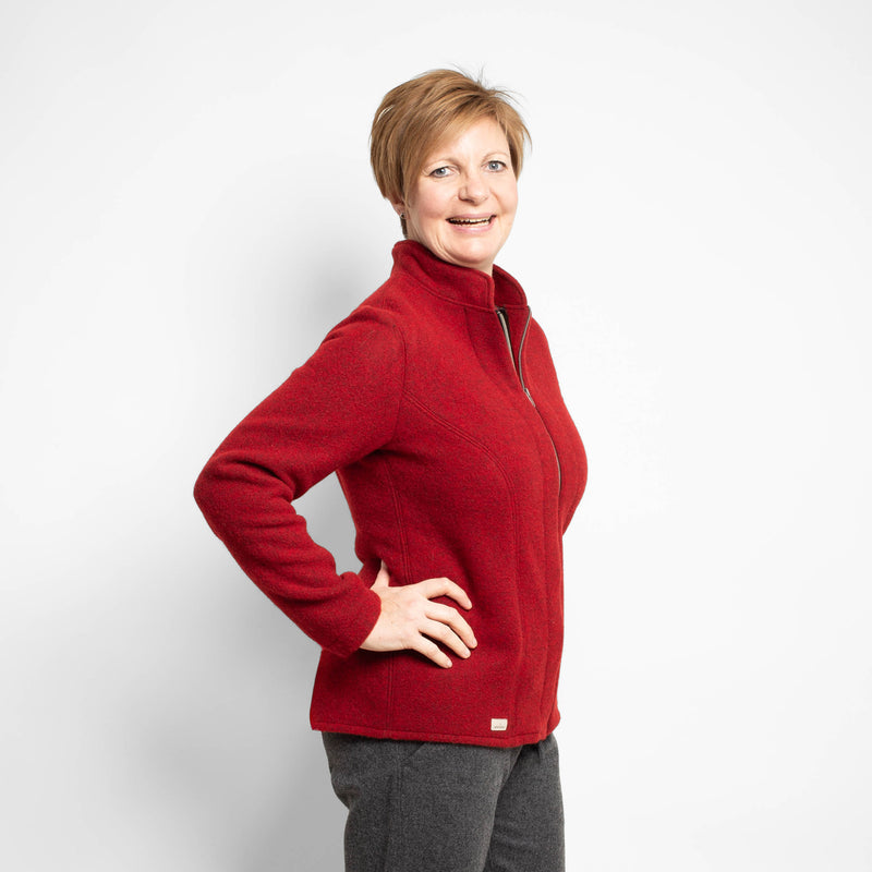 Flauschige Lodenjacke 100% Schurwolle rot-01 Seitenansicht