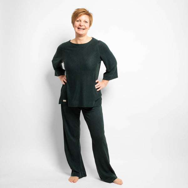 Yogahose und Shirt Leinenjersey waldgrün