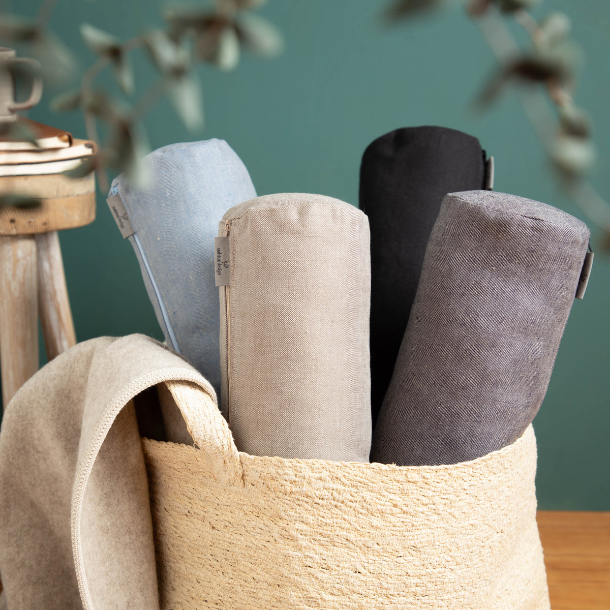 Nackenrolle mit Bezug aus Bio-Leinen-Denim | Naturfüllung