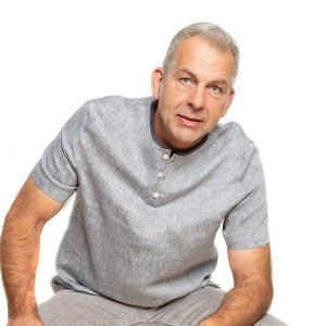 Leinenshirt für Herren mit Pololeiste in blaugrau