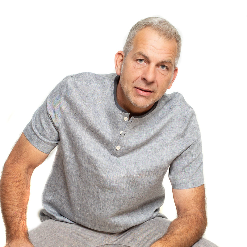 Leinenshirt für Herren mit Pololeiste in blaugrau