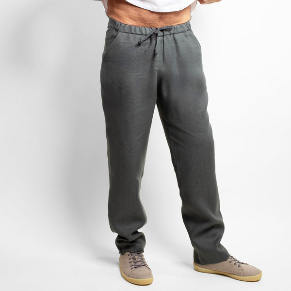 Leinenhose für Herren anthrazit mit Bindeband