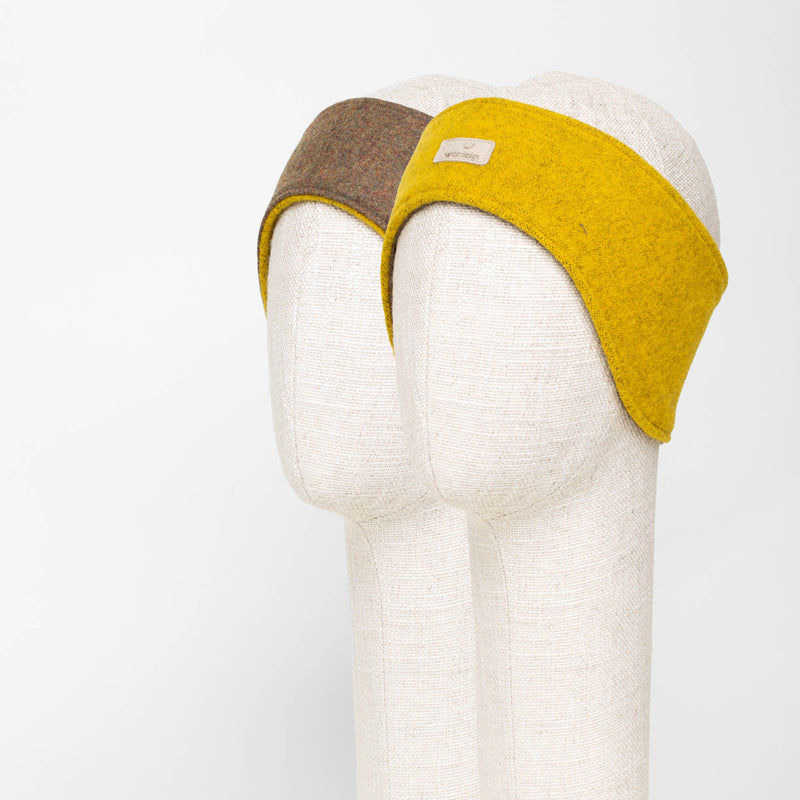 Stirnband aus Wolle zum Wenden curry