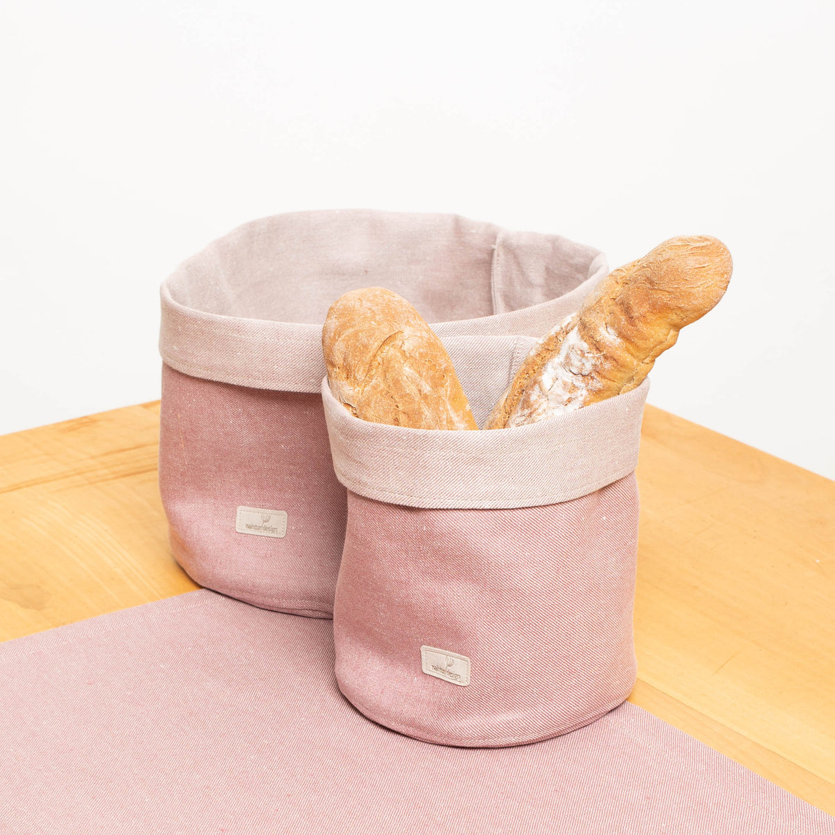 Brotkörbe oder Utensilos aus Leinen - 2er Set rosa