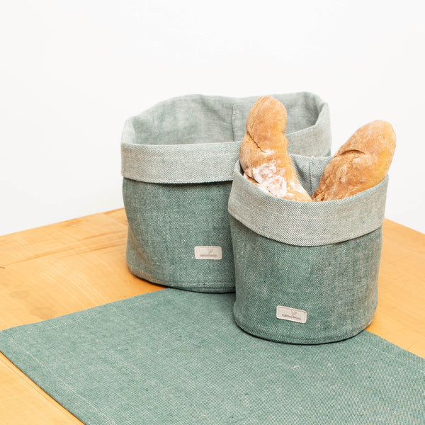 Brotkörbe oder Utensilos aus Leinen - 2er Set dunkelgrün