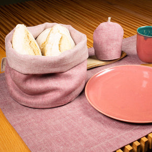 Frühstücksset aus Bioleinen Tischset, Eierwärmer und Brotkorb rosa