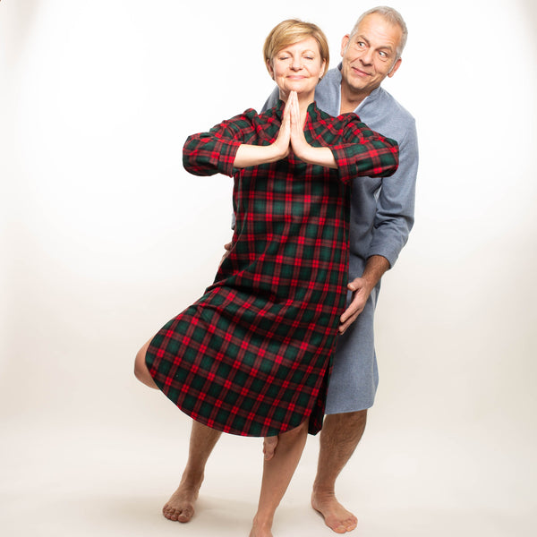 Flanell-Nachthemd unisex in kariert und hellblau