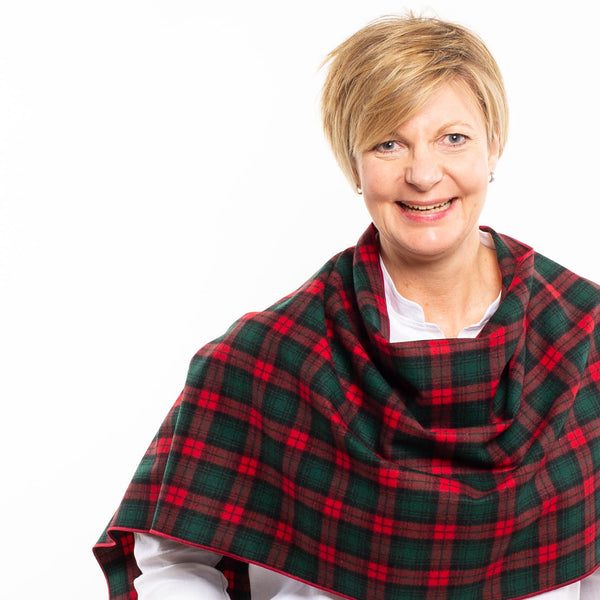 Woll-Poncho aus leichtem Loden kariert