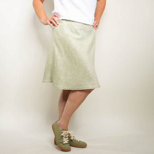 schwingender Leinen Sommerrock in melange grün